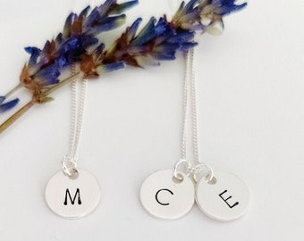 Sterling Silver Initial Necklace: Personalized Disc Charm, Mum Gift