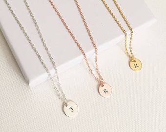 initial necklace, hand stamped necklace, initial jewellery, personalised necklace, minimalist necklace, monogram necklace, gifts for her