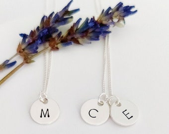 Sterling Silver Initial Necklace: Personalised Disc Charm, Birthday Gifts for Her, Custom Engraved jewellery