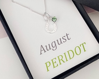 Sterlingzilveren hoefijzerketting, gepersonaliseerde geboortesteenbedel, verjaardagscadeaus voor haar, geluksketting