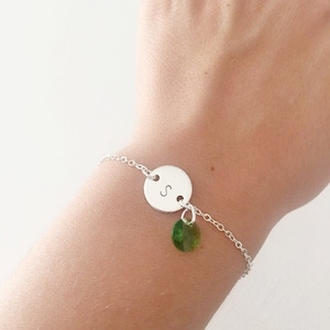 Personalized Birthstone Bracelet: Initial Disc Charm, Adjustable Gift