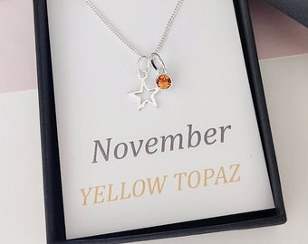 Star necklace, birthstone jewelry, personalised, unique gift, birthday gift, meaningful gift, sentimental gift, gifts for her, dainty, lucky