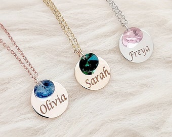 Rivoli cut crystal Necklace, Birthstone Necklace, Personalised Name, Gifts for her, Necklace women, Anniversary, Mum gift, Dainty necklace