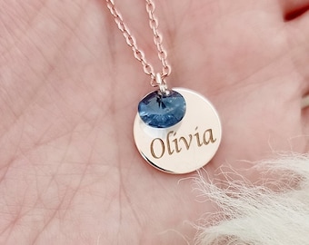 Custom Name Personalised Crystal birthstone Charm Necklace Gifts for her Gifts for women Anniversary Gift Couples gift Christmas gift Silver