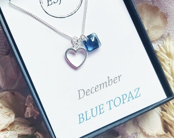 Princess cut birthstone crystal, Personalised necklace, silver heart pendant, gifts for her, couple gift, birthday gift, Valentines gifts