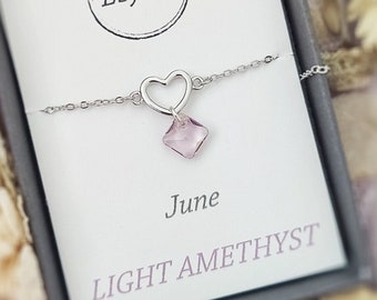 Personalised heart bracelet, dainty jewellery, Birthday gift, Gift for her, Couples gift, gift women, mum gift, minimalist, June birthstone