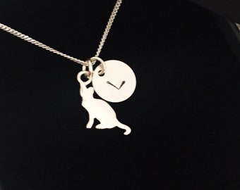 Cat pendant, silver necklace, initial necklace, personalized jewelry, monogram, Christmas gift, couple gift, cat lover gift, gifts for her