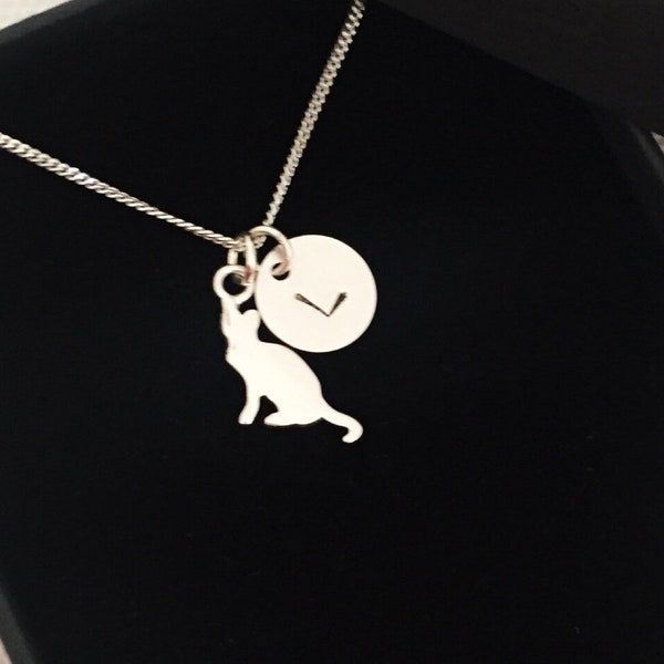 Pendentif chat, collier en argent, collier initial, bijoux personnalisés, monogramme, cadeau de Noël, cadeau de couple, cadeau amoureux des chats, cadeaux pour elle