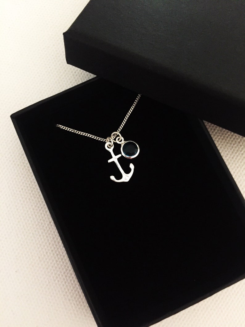 Birthstone Necklace Anchor Necklace Personalized Jewelry Etsy