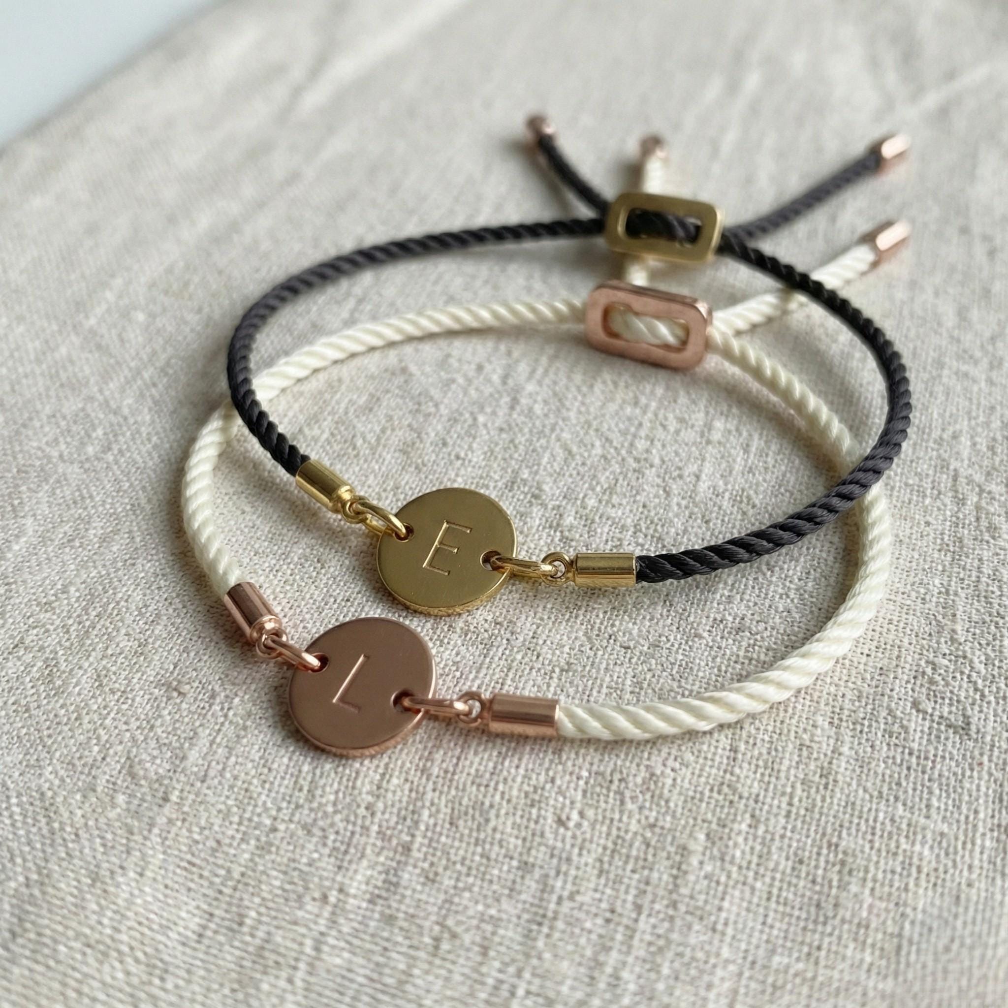 Set of 2 Personalised Initial Couple Bracelet, Adjustable Cord ...