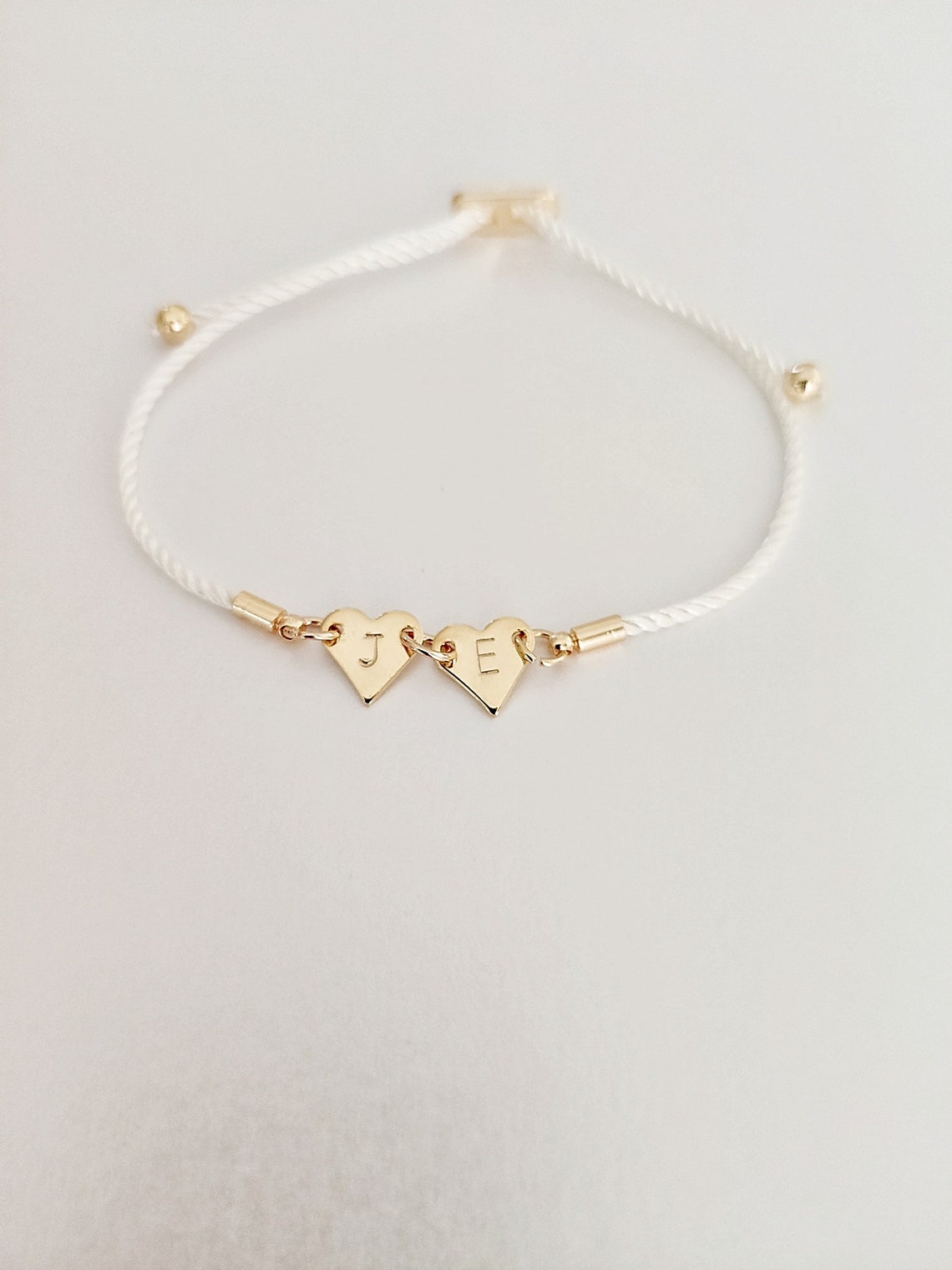 Gold Double Heart Bracelet Personalised Bracelet Initial Etsy