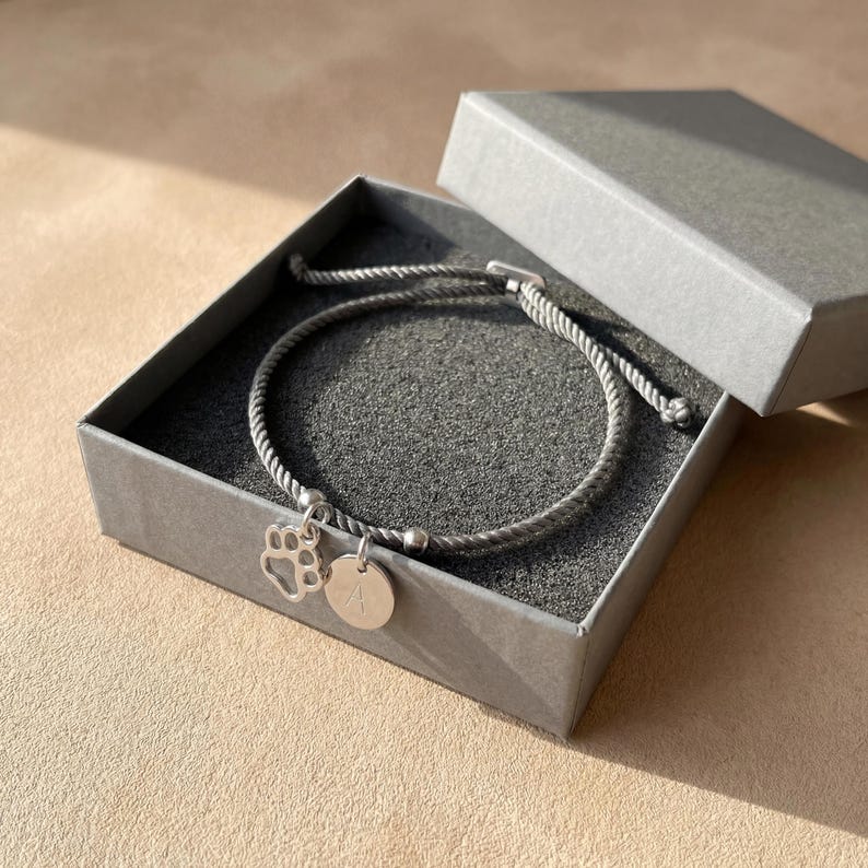 Personalised Pet Bracelet Paw Print Initial Custom Dog Cat Gift Adjustable Cord Jewellery image 9