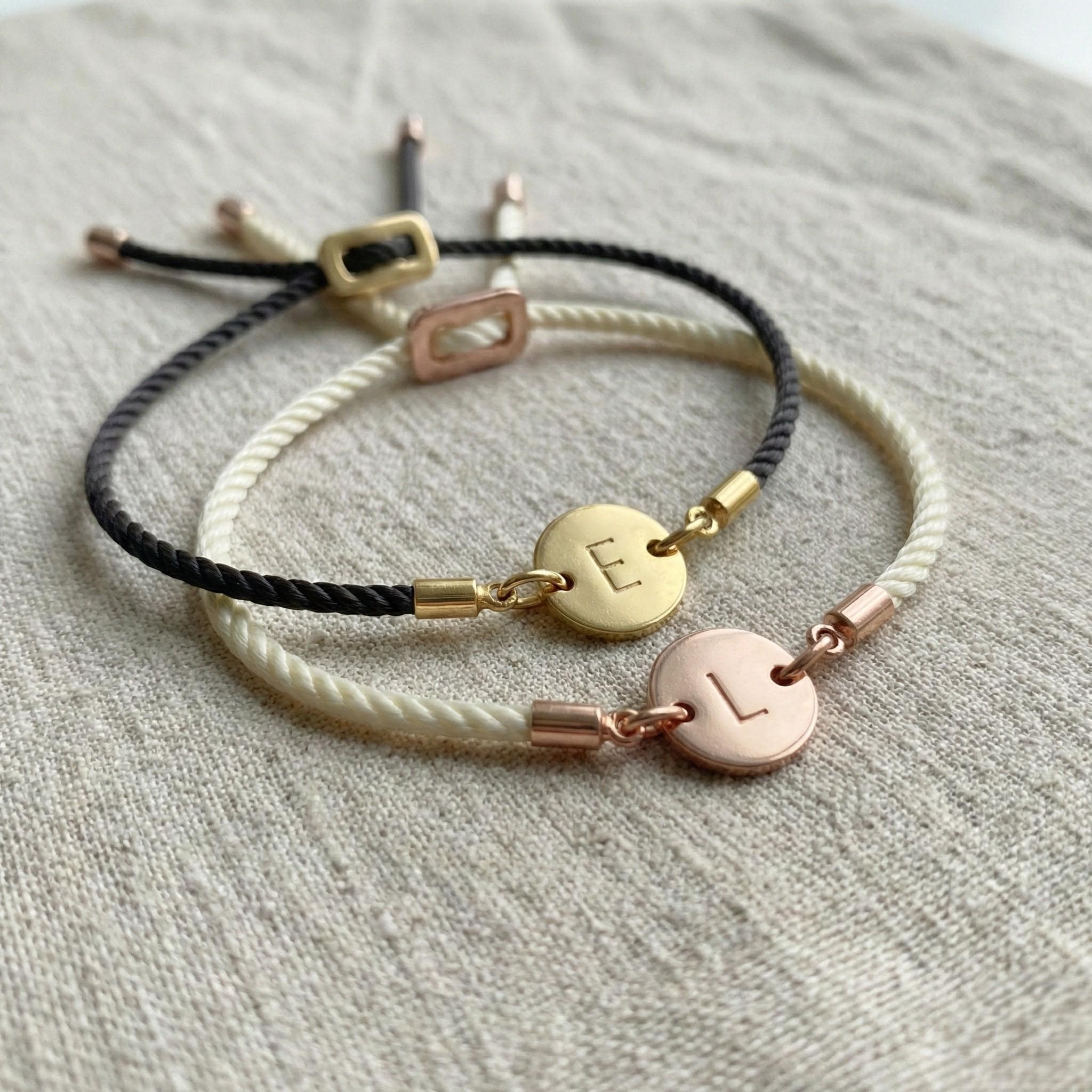 Set of 2 Personalised Initial Couple Bracelet, Adjustable Cord ...