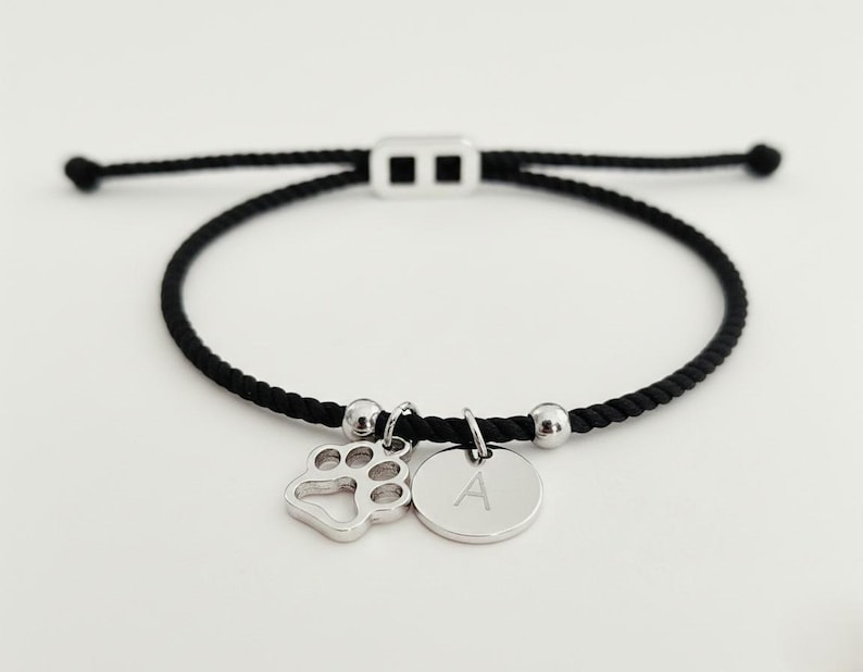 Personalised Pet Bracelet Paw Print Initial Custom Dog Cat Gift Adjustable Cord Jewellery image 13