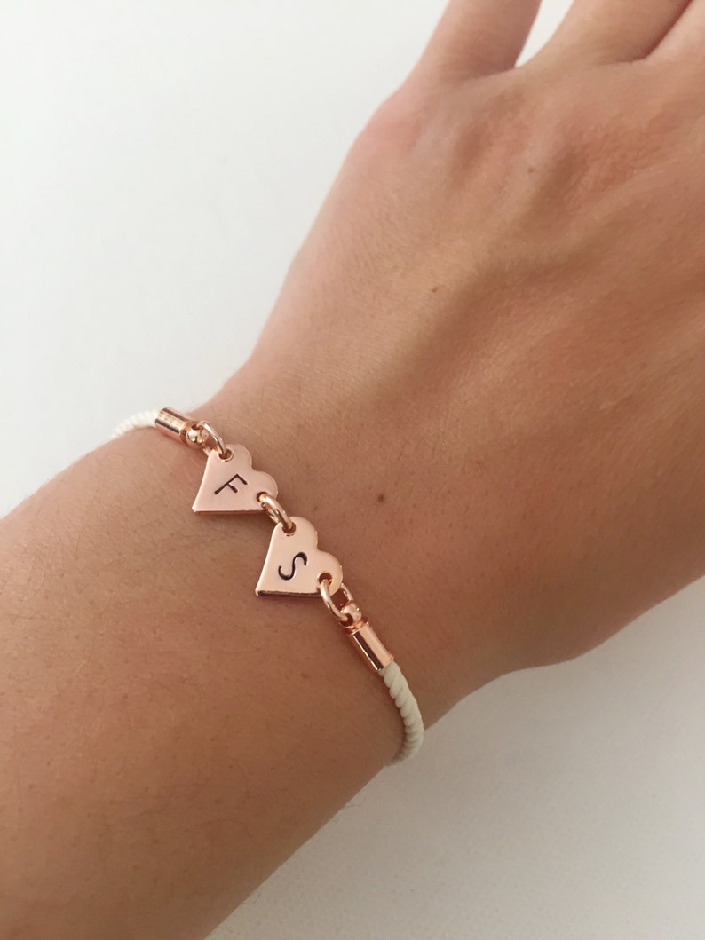 Double initial bracelet, rose gold, personalised jewellery, personalised gift, gifts for her, couples gift, Christmas gift, anniversary gift image 3