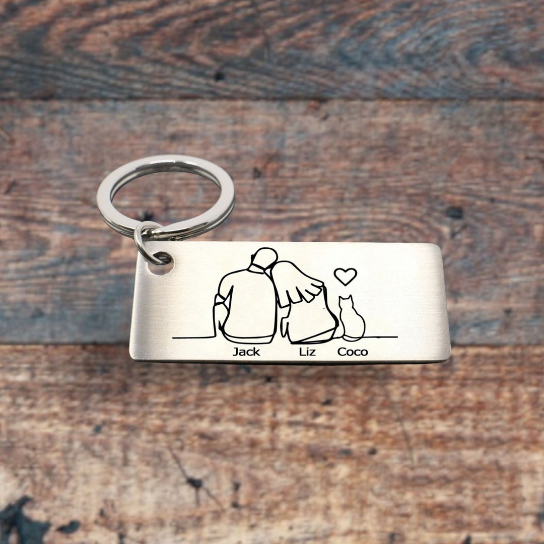 Couples Keyring, Gifts for Her, Couples Gift, Personalised Keyring, Cat