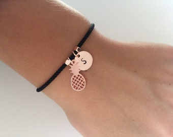 Personalised bracelet, friendship bracelet, initial bracelet, charm bracelet, personalized, gift for her, gift for women, pineapple charm