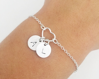 Sterling Silver Initial Bracelet: Personalized Heart Charm