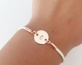 Personalized Initial Bracelet: Adjustable Cord, Rose Gold Disc
