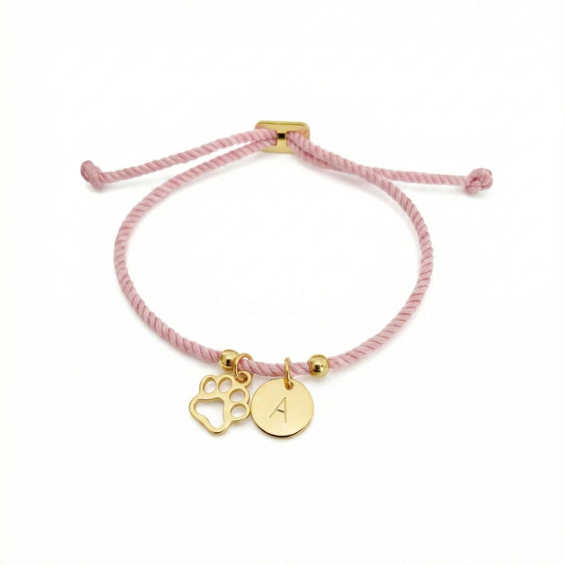 Personalised Pet Bracelet Paw Print Initial Custom Dog Cat Gift Adjustable Cord Jewellery image 2