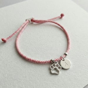Personalised Pet Bracelet Paw Print Initial Custom Dog Cat Gift Adjustable Cord Jewellery image 1