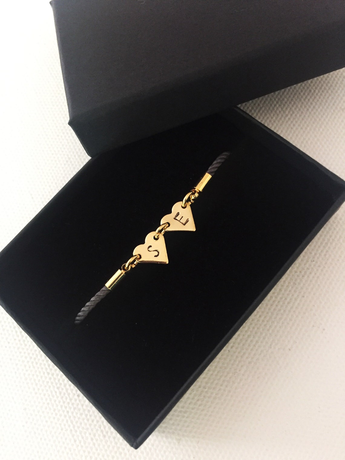 Gold Double Heart Bracelet Personalised Bracelet Initial Etsy UK