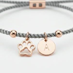 Personalised Pet Bracelet Paw Print Initial Custom Dog Cat Gift Adjustable Cord Jewellery image 3