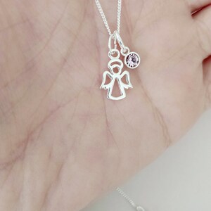 Sterling Silver Angel Charm Necklace: Guardian Angel, Birthstone pendant, Birthday gifts for her image 3