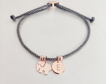 Elephant charm bracelet, initial bracelet, personalised jewellery, personalised gift, gifts for her, Christmas gift, friendship bracelet