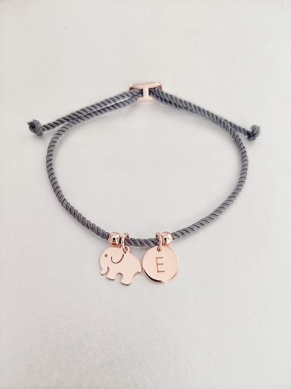 Elephant Charm Bracelet, Initial Bracelet, Personalised Jewellery
