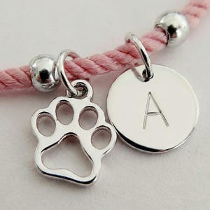 Personalised Pet Bracelet Paw Print Initial Custom Dog Cat Gift Adjustable Cord Jewellery image 7