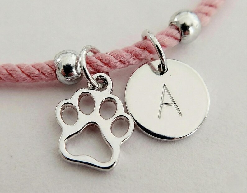 Personalised Pet Bracelet Paw Print Initial Custom Dog Cat Gift Adjustable Cord Jewellery image 7