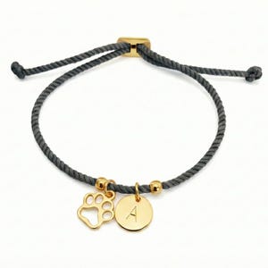 Personalised Pet Bracelet Paw Print Initial Custom Dog Cat Gift Adjustable Cord Jewellery image 4