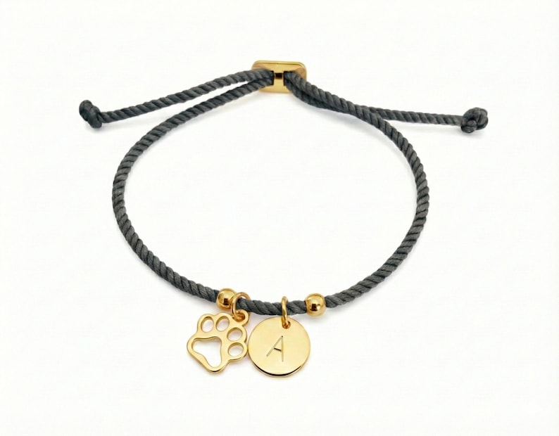 Personalised Pet Bracelet Paw Print Initial Custom Dog Cat Gift Adjustable Cord Jewellery image 4
