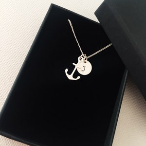Sterling silver, anchor charm necklace, initial necklace, personalized jewelry, Sea lovers gift, nautical gift, Christmas gift, gift for her