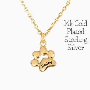 Personalisierte Pfote Charm Halskette - 14K vergoldet oder Sterling Silber | Benutzerdefinierte Hund oder Katze Name Anhänger | Perfektes Geschenk für Haustierbesitzer, für sie