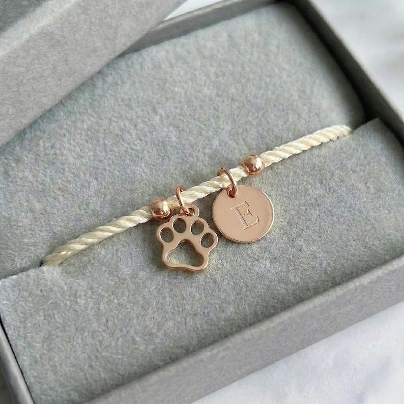 Personalised Pet Bracelet Paw Print Initial Custom Dog Cat Gift Adjustable Cord Jewellery image 11