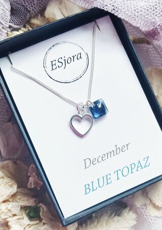 AOBOCO Bracciale Regolabile In Argento 925 Con Ciondolo A Cuore E Cristalli Blu Swarovski, Portafortuna, Regalo Per Donna, Mamma, Moglie