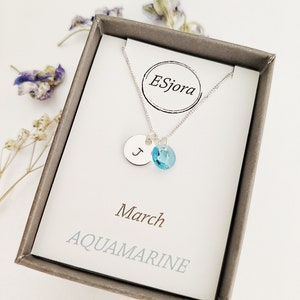 Sterling Silver Birthstone Necklace: Personalized Initial Charm