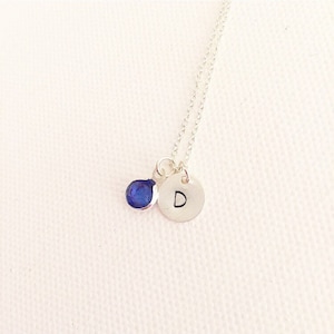 Sterling Silver Initial Necklace: Personalized Birthstone Charm