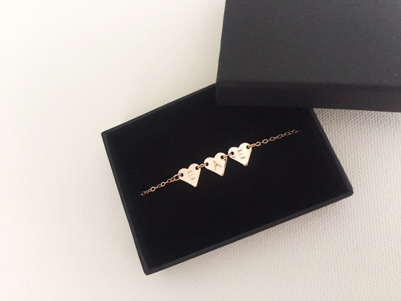 Triple initials bracelet, personalised bracelet, gift for mum, birthday gift, heart, Christmas gifts, rose gold bracelet, family bracelet image 2