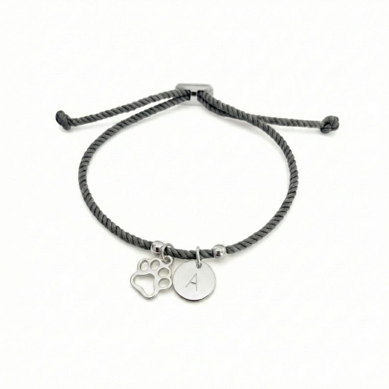 Personalised Pet Bracelet Paw Print Initial Custom Dog Cat Gift Adjustable Cord Jewellery image 10