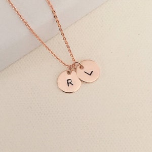 Personalized Double Initial Necklace: Hand Stamped Rose Gold Monogram