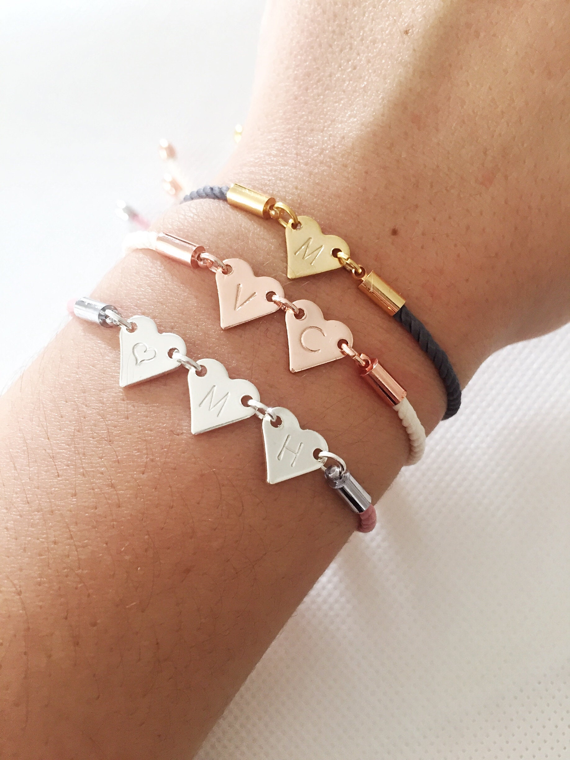 TNSRAY Bracciale lettera C con Cuore e Iniziale del Nome di Colore Argento, Bracciale a cavo Cuore, Iniziale del Nome, regolabile, lettera C donna, Regali per mamma, fidanzata, moglie, figlia