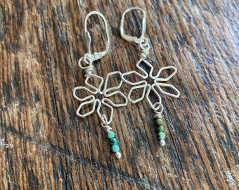 Sterling Flower Dangles with Turquoise