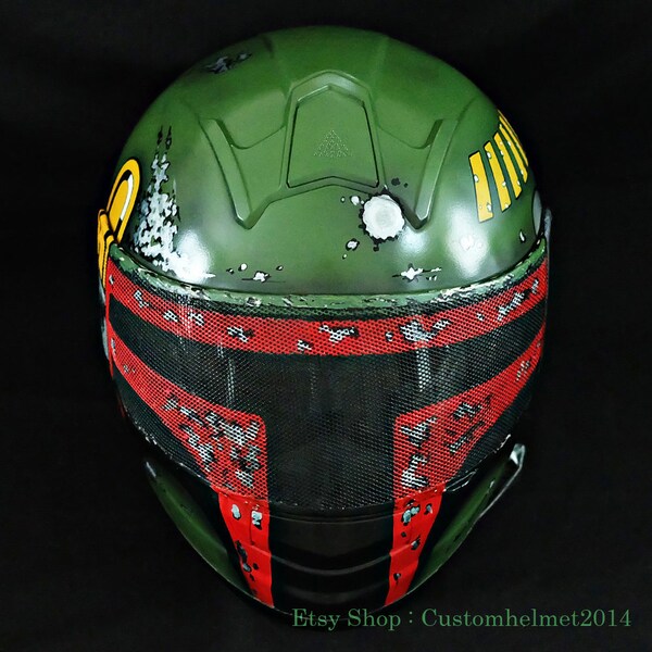 Custom helmet Painted, Custom motorcycle helmet, Superbike helmet, Big Bike helmet, Carting helmet, Boba Fett Green CH67
