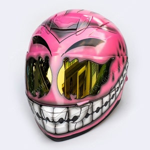 Custom helmet, Custom motorcycle helmet, Superbike helmet, Bike helmet, Carting helmet, Crash Helmet, Airbrush painted Pink Smiley CH01 image 3