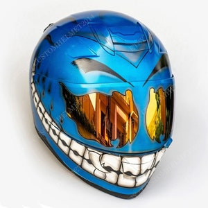 DOT カスタム バイクヘルメット バイク スーパーバイク ライダー バイカー ライディング バイク ブルー スマイリー CH06