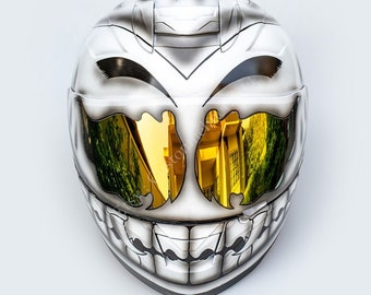 Custom Helm, Custom Motorradhelm, Superbike-Helm, Fahrradhelm, Helm nach Wunsch, Airbrush lackiert mit weissem Smiley CH07