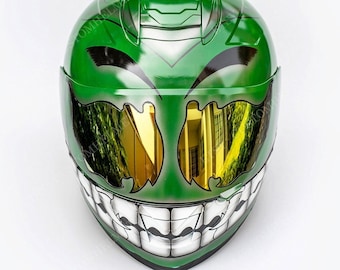 DOT Custom Motorcycle Helmet for Motorbike Superbike Rider Biker Riding Bike Green Smiley CH03